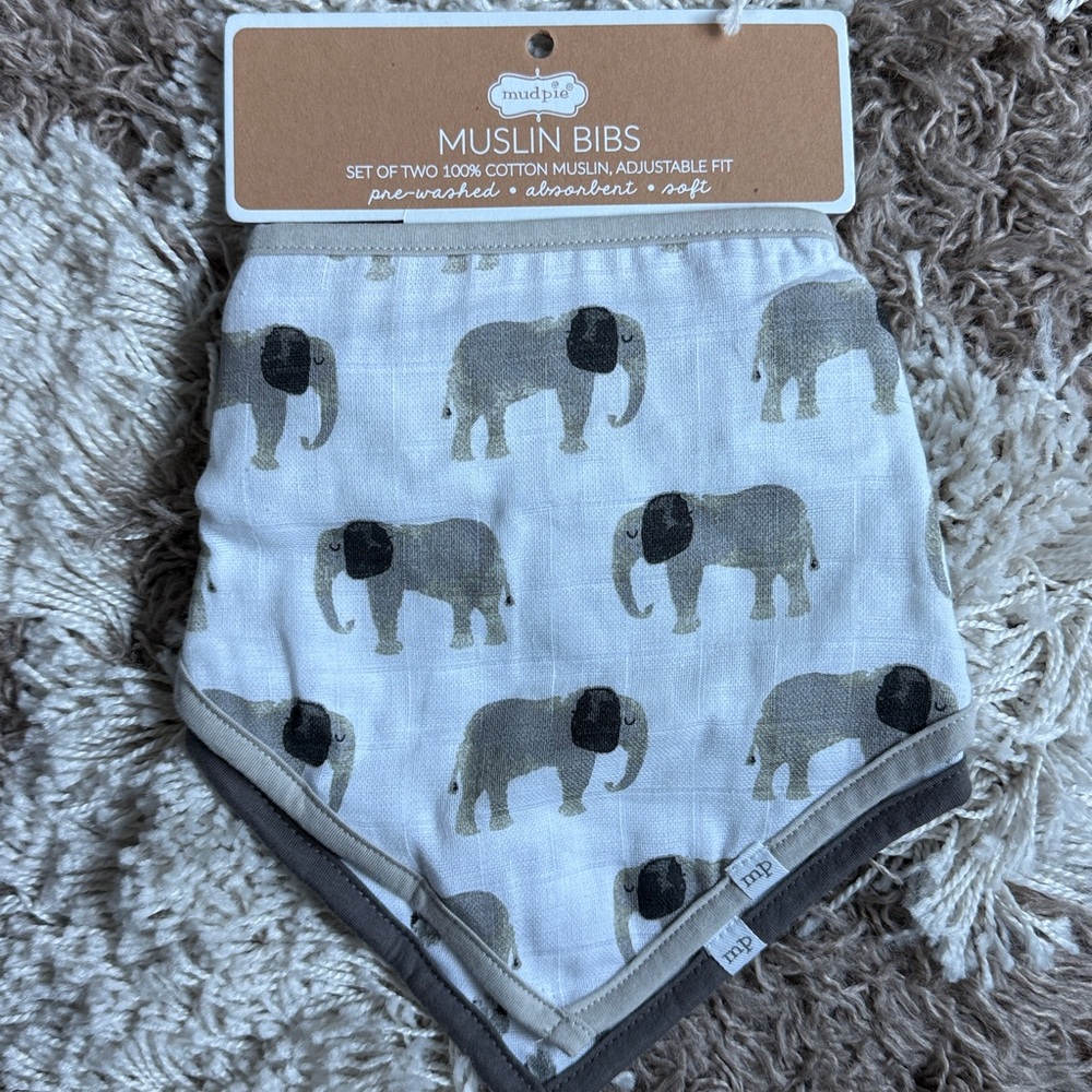 🐘 Mudpie Muslin Elephant Bib Set
